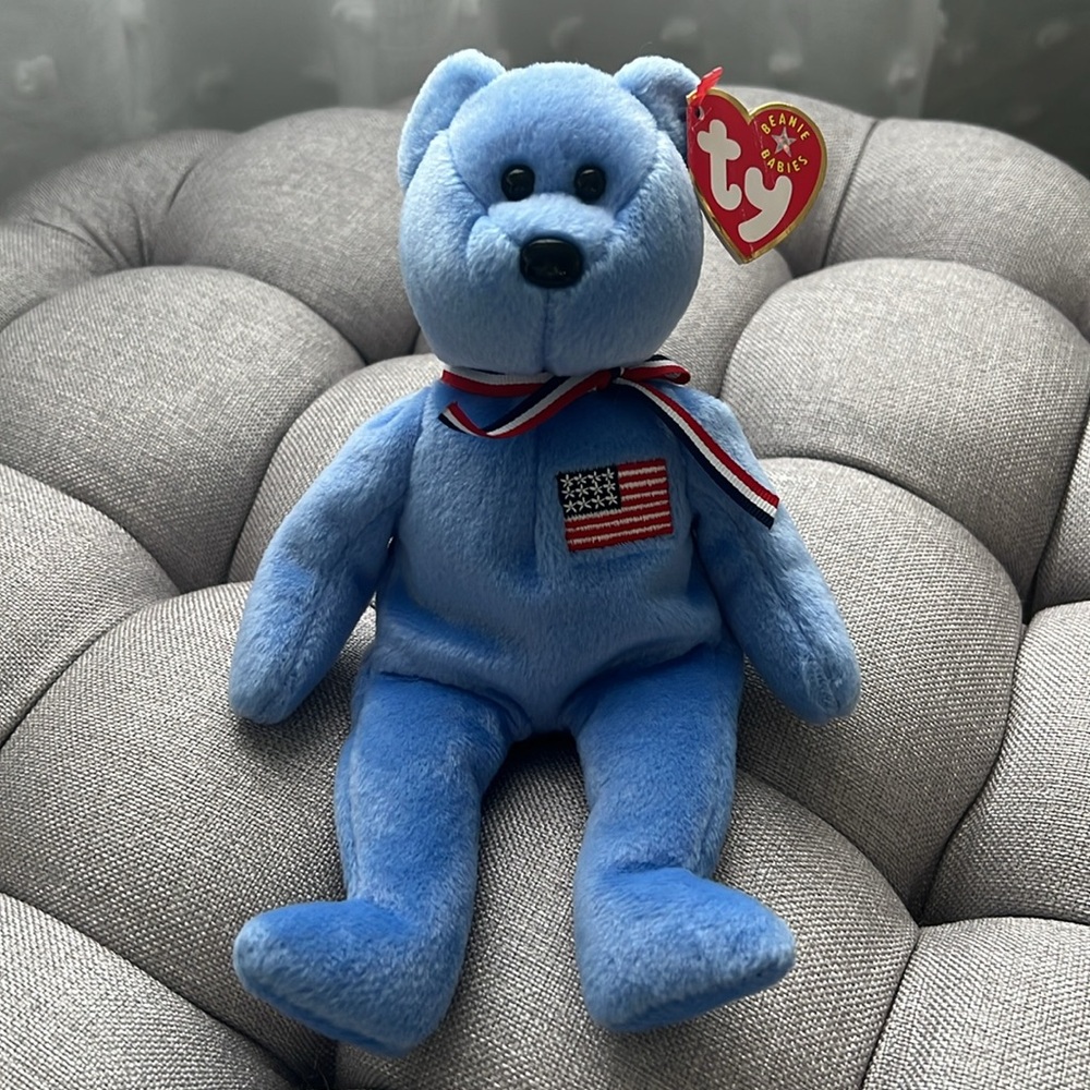 TY Beanie Baby America Bear 2001 25th Anniversary Patriotic American Flag Plush